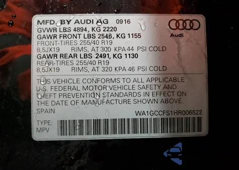 2017 Audi Q3 Prestige from USA, damaged, VIN WA1GCCFS1HR006522
